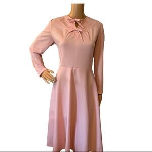 Vintage 60s Pale Pink Long Sleeve Dress with Bow Detail